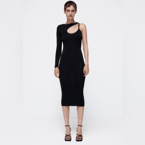 Zara Black Cut Out Knit Dress Size S - Picture 3 of 10